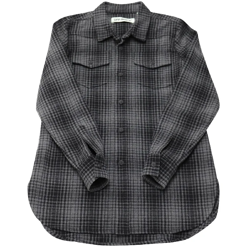 Men's Machine-Washable Shirts for ConvenienceOff-White Tartan Shirt in Black Acrylic