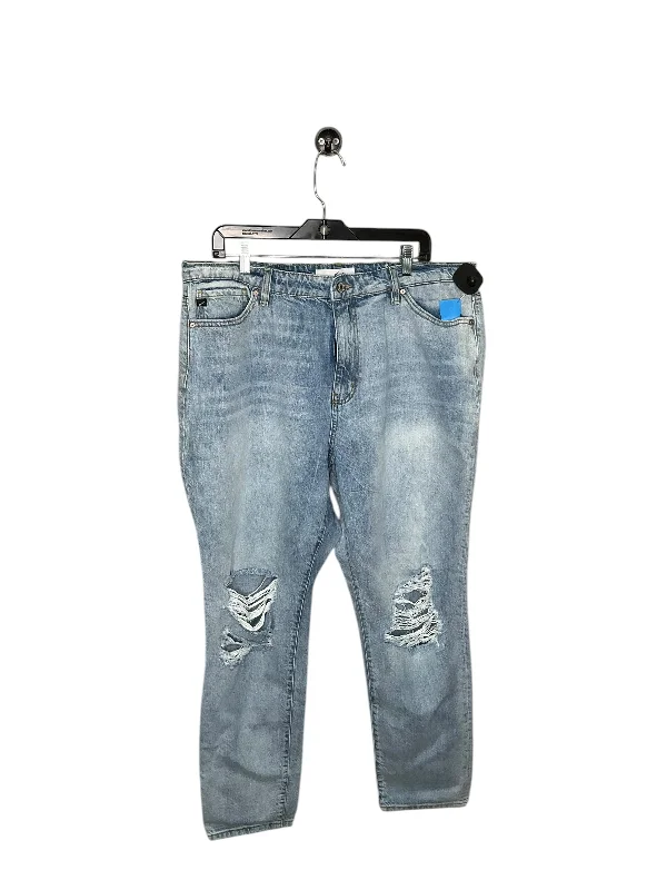 Leather Patch Embellished Men's JeansJeans Straight By Kancan In Blue Denim, Size: 16