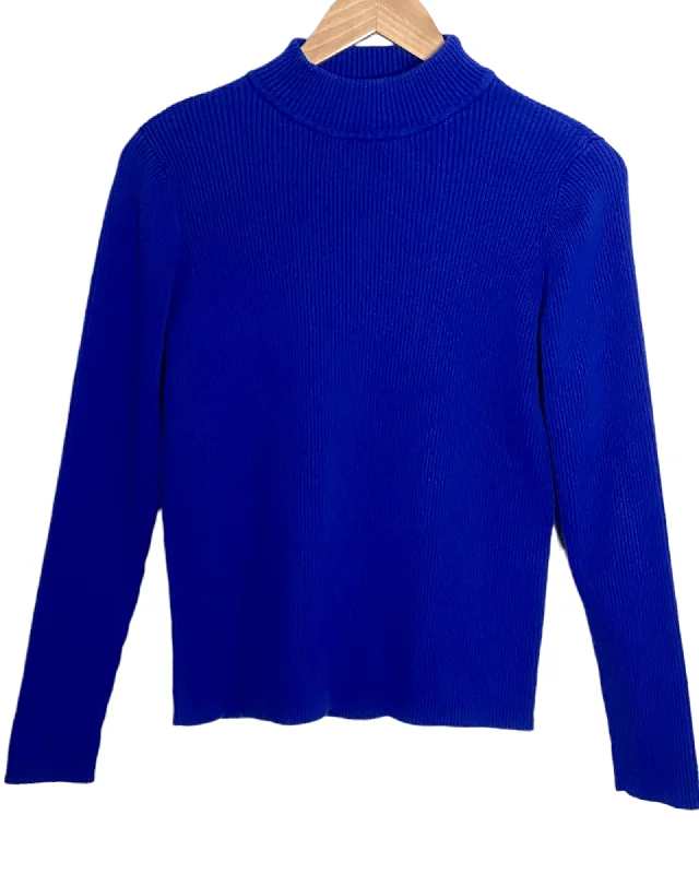 Bright Winter Royal Blue Ribbed Mock Neck Sweater