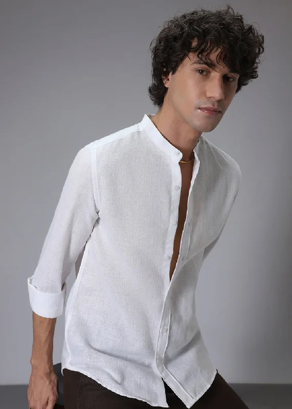 Men's Performance Shirts for Active LifestylesArctic White Blended Linen Shirt