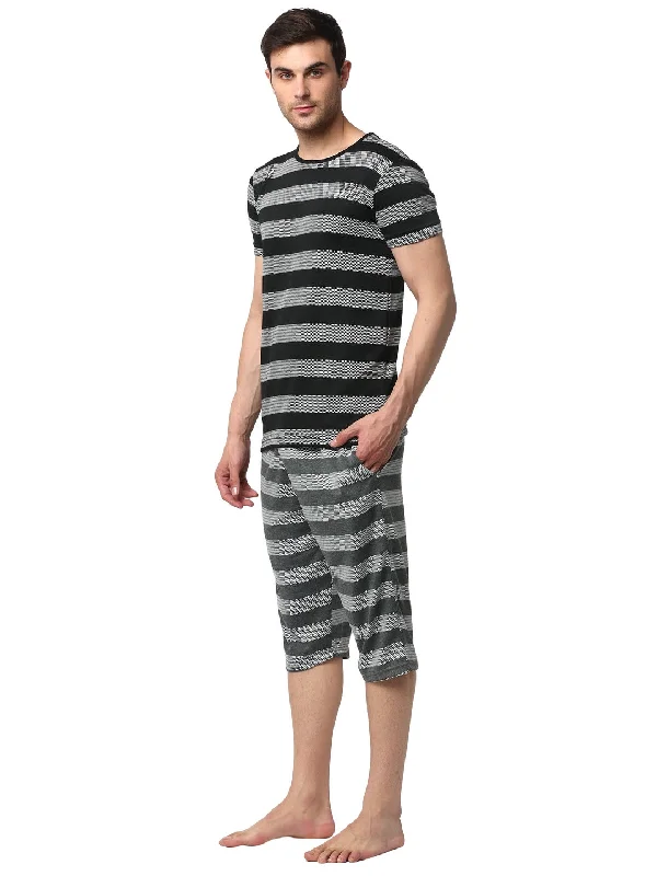 Mack Jonney Silver Black Night Suit For Men's
