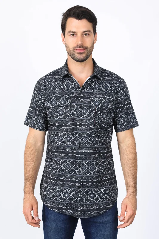 Men's Shirts for Beach OutingsMens Performance Classic Fit Western Short Sleeve Aztec Print Black Shirt Men's Shirts for Beach OutingsMens Performance Classic Fit Western Short Sleeve Aztec Print Black Shirt