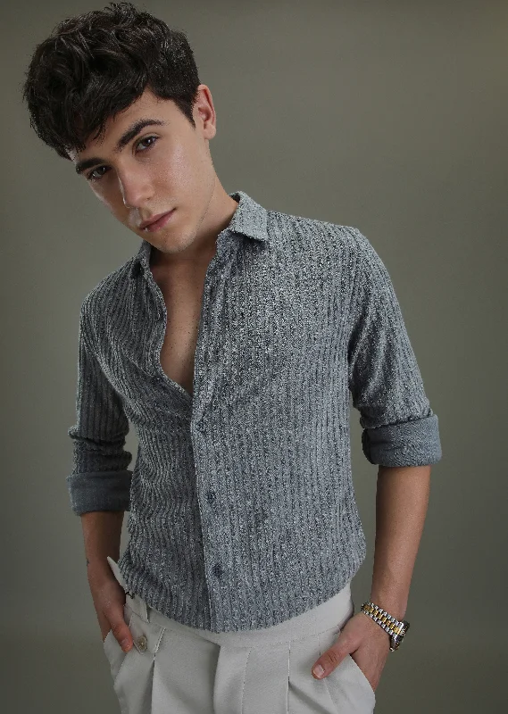 Men's Floral Print Shirts for Spring and SummerGrey Corduroy Stripe Shirt