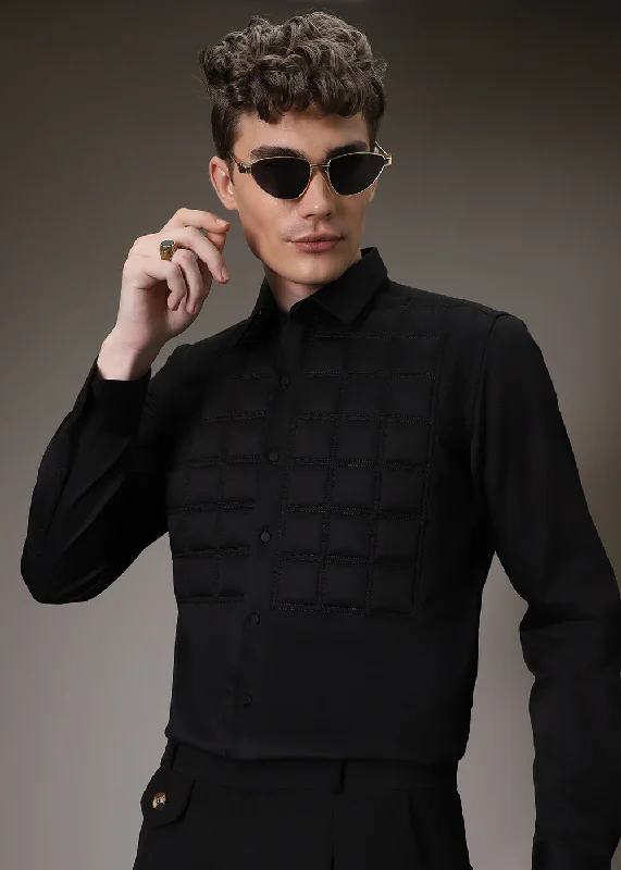 Men's Tab-Collar Shirts for a Crisp LookBlack Padded Check Shirt