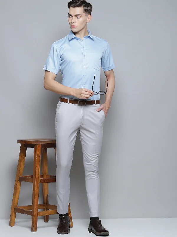 Men's Bamboo Fiber Shirts for Softness and BreathabilityMen Blue Smart Slim Fit Opaque Formal Shirt