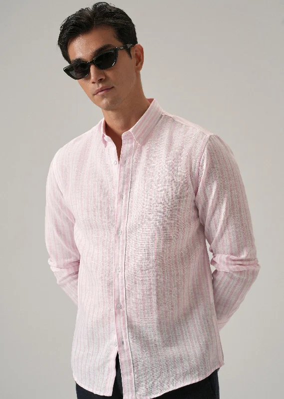 Men's Hawaiian Print Shirts for Luau PartiesPink Stripe Linen Shirt