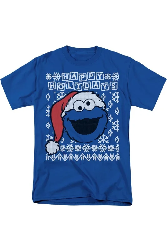 Men's Shirts with Scoop NecksSesame Street Cookie Monster Ugly Christmas Short Sleeve Adult Tee / T-Shirt