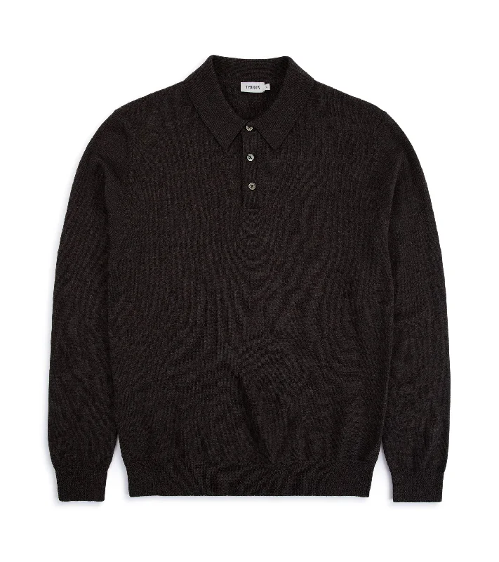 Men's Dressy Shirts for Formal EventsTrunk Enford Merino Knit Long Sleeve Polo Shirt: Mole Brown