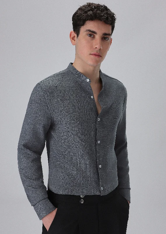 Men's Tab-Collar Shirts for a Crisp LookDark Grey Mandarin Collar Shirt