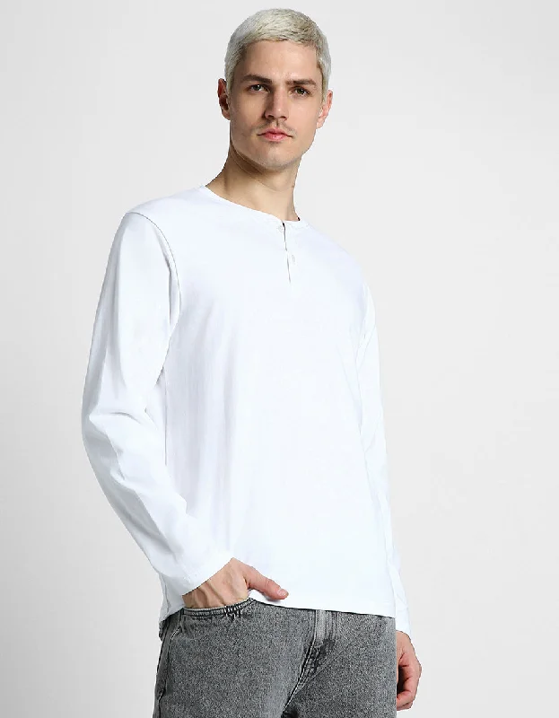 Men's Shirts with Animal PrintsHenley White Solid Tshirt