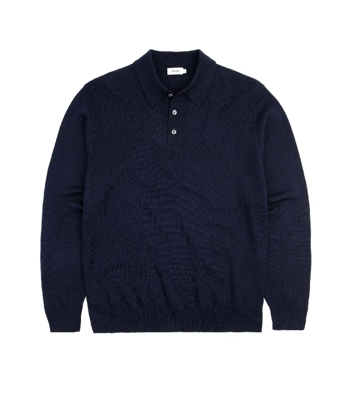 Men's Shirts with Spread CollarsTrunk Enford Merino Knit Long Sleeve Polo Shirt: Navy