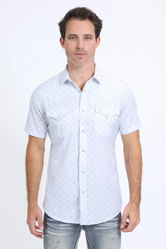 Men's Shirts with Checkered PatternsMens Performance Western Short Sleeve Aztec Print White Shirt Men's Shirts with Checkered PatternsMens Performance Western Short Sleeve Aztec Print White Shirt