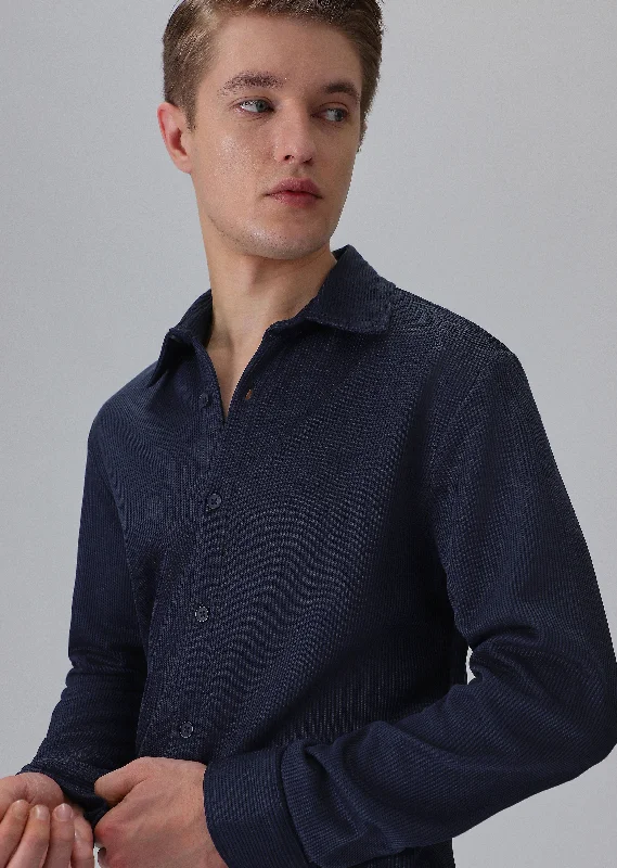 Men's Henley T-Shirts for a Casual TwistDark Blue Knitted Shirt