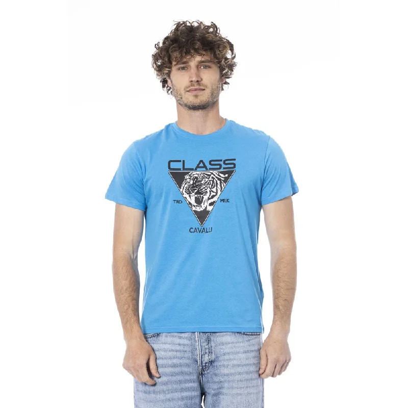 Men's Shirts with Single-Breasted DesignsCavalli Class blue Cotton Men's T-Shirt