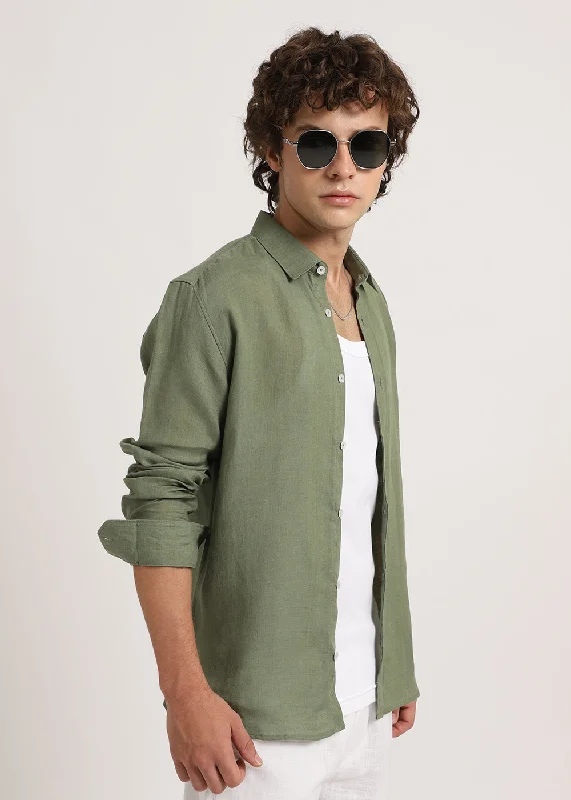 Stylish Men's Graphic T-ShirtsLichen Green Pure Linen Shirt