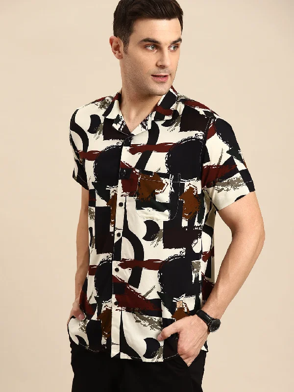 Men's Pattern-Play Shirts for a Fun TwistDENNISON Men Smart Opaque Abstract Printed Cuban Collar Casual Shirt
