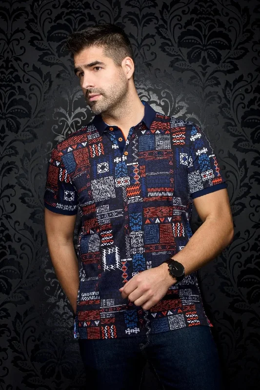 Men's Shirts with Belt AttachmentsAU NOIR | Polo | Azimut Navy Orange