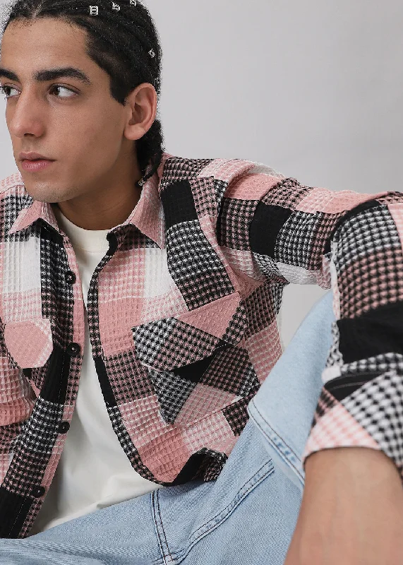 Men's Striped Shirts for a Maritime TwistPeach Waffle Plaid Check Shirt