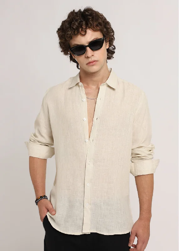 Men's Iron-Free Shirts for Wrinkle-Resistant WearLight Cream Pure Linen Shirt