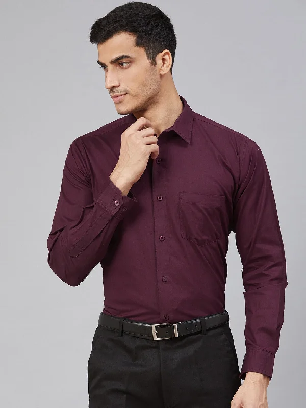 Men's Layering Shirts for Seasonal TransitionsMen Burgundy Smart Slim Fit Water  Stain Repellant Solid Formal Shirt