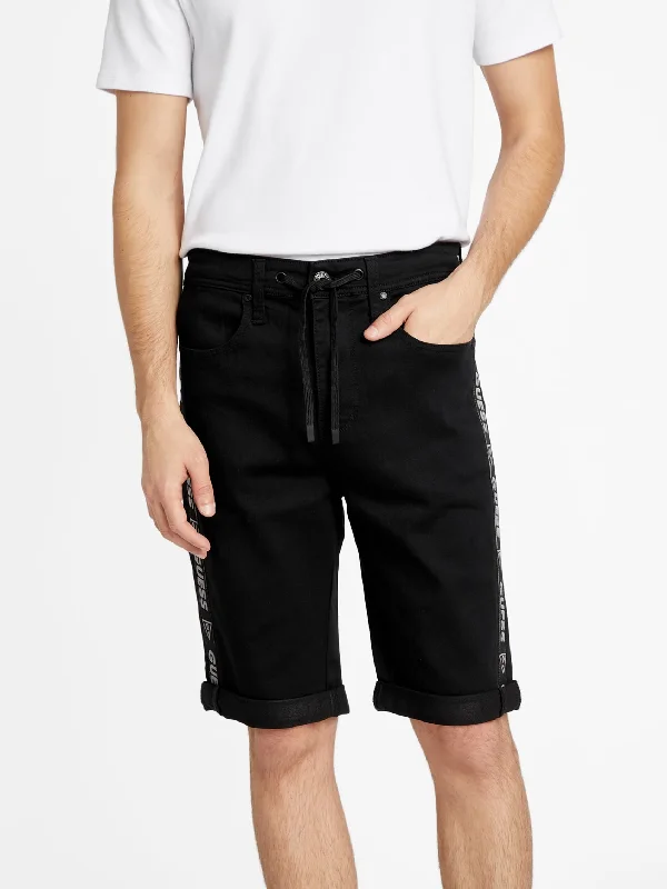 Men's Button-Fly Pants for a Traditional TouchEco Kyler Logo-Tape Denim Shorts