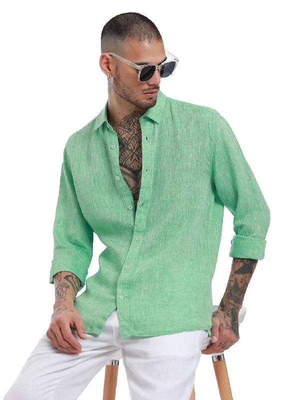 Men's Stain-Resistant Shirts for Mess-Free WearSmoke Green Pure Irish Linen Shirt