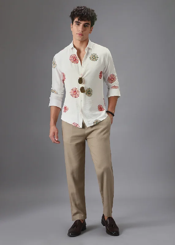 Men's Timeless Dress Shirts for Enduring StyleWhite Circular Embroidery Shirt