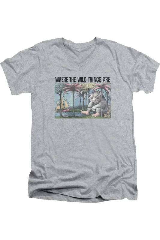 Men's Shirts with CollarsWhere The Wild Things Are Cover Art Short Sleeve Adult V Neck Premium Cotton Tee / T-Shirt Men's Shirts with CollarsWhere The Wild Things Are Cover Art Short Sleeve Adult V Neck Premium Cotton Tee / T-Shirt