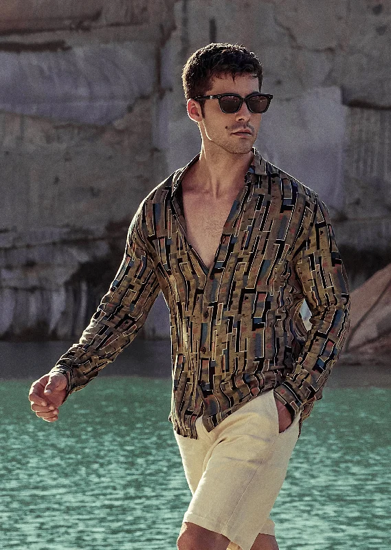 Men's Dressy Button-Down Shirts for Formal OccasionsGreen Feather Shirt