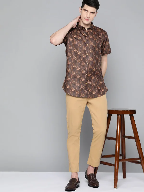 Men's French-Cuff Shirts for a Sophisticated EdgeMen Brown Beige Comfort Fit Printed Casual Shirt Men's French-Cuff Shirts for a Sophisticated EdgeMen Brown Beige Comfort Fit Printed Casual Shirt