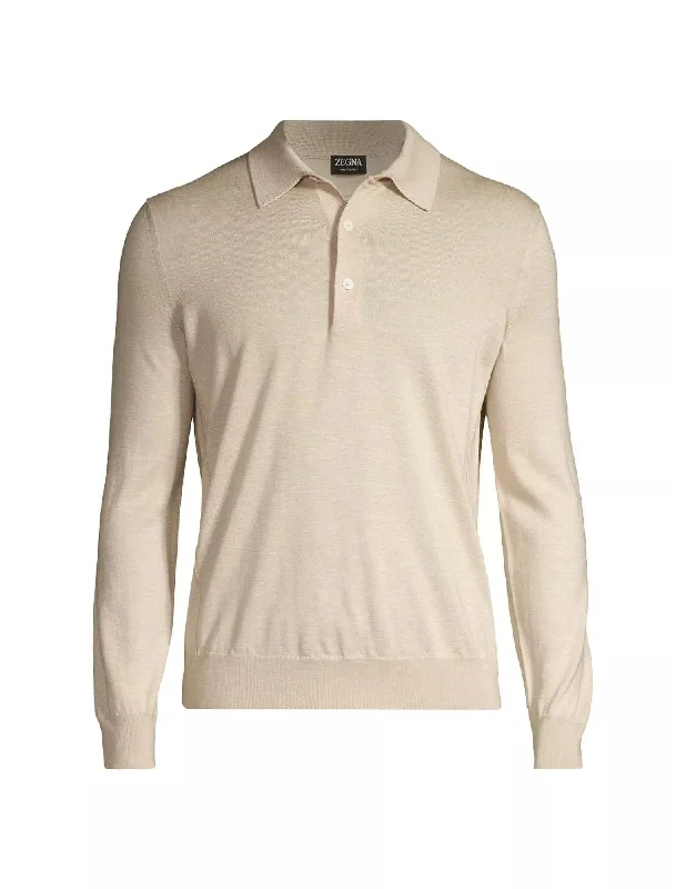Men's Shirts with Full PlacketsCashseta Long Sleeve Polo | Ivory