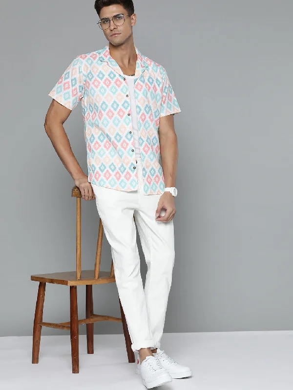 Men's French-Cuff Shirts for a Sophisticated EdgeDENNISON Men White Block Printed Shirt