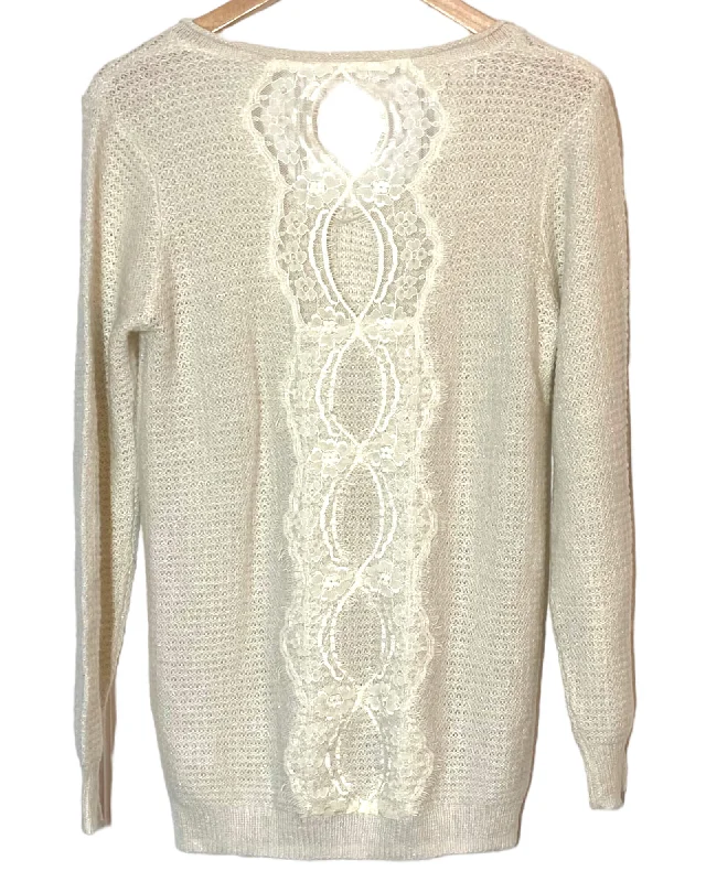 Bright Spring Creme Open-Back Lace Sweater