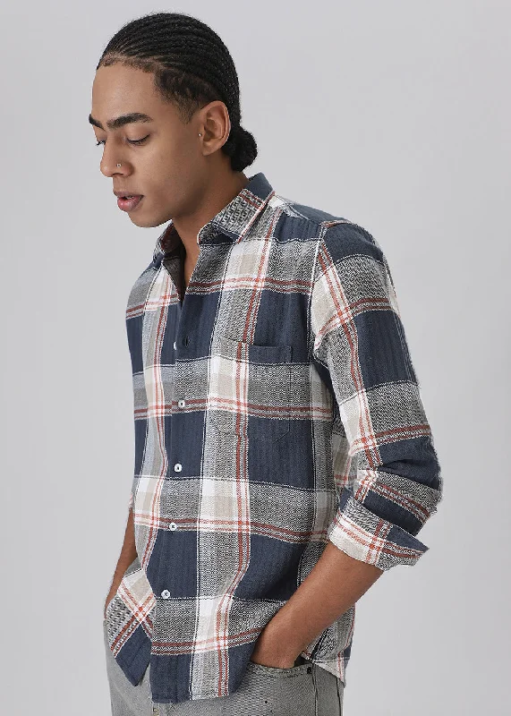 Men's Pocket T-Shirts for Added FunctionalityDobby Check Space Blue Shirt