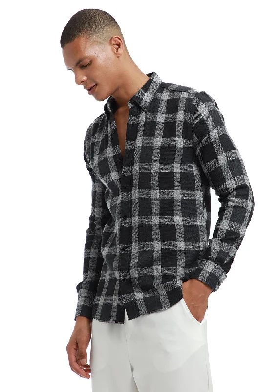 Men's Organic Cotton Shirts for Eco-ConsciousnessMelange Square Grid Black Check Shirt