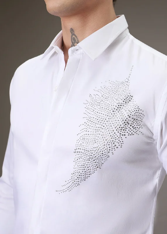 Versatile Men's Short-Sleeve ShirtsEmbellish Beaded White Shirt