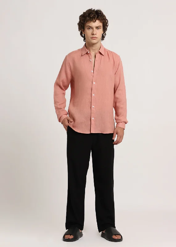 Men's Wingtip-Collar Shirts for a Classic TouchPastel Peach Pure Linen Shirt