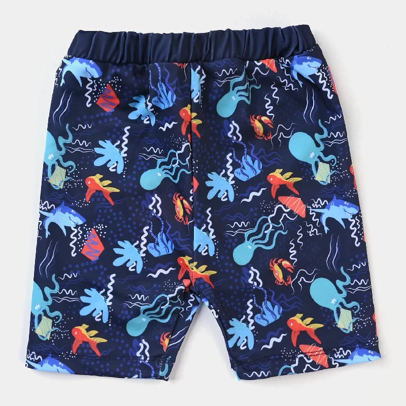 Breathable Men's Athletic ShortsBoys Nylon Swim Short Octopus-NAVY
