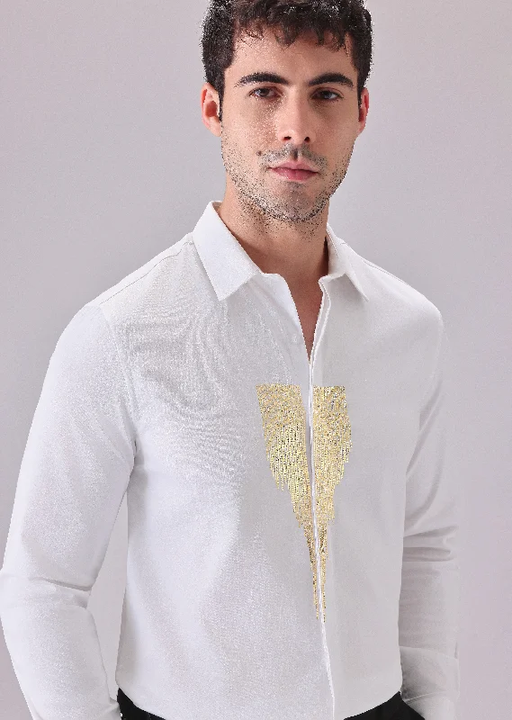 Men's Patterned Casual Shirts for Relaxed StylingWhite Glimmer Designer Shirt