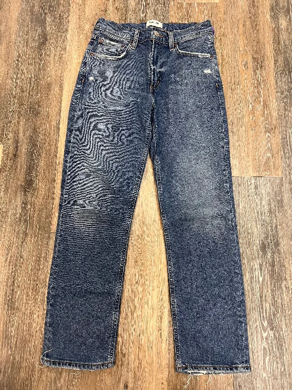 Leather Patch Embellished Men's JeansJeans Straight By Agolde In Blue Denim, Size: 0/24