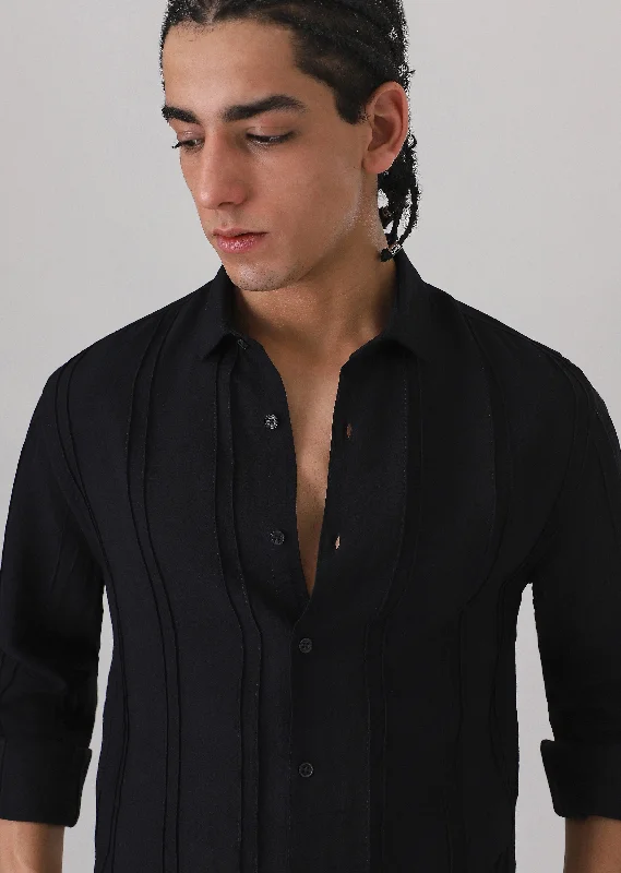 Men's Cufflink-Ready Shirts for Formal EventsPintucked Black shirt