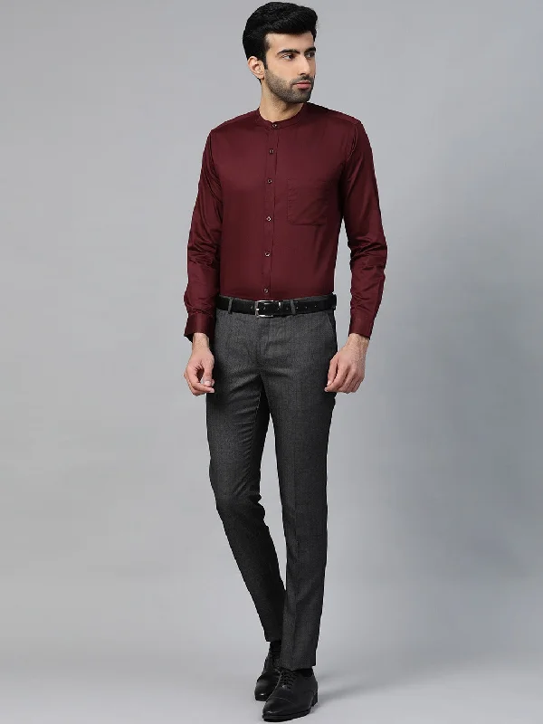 Men's Big and Tall Shirts for Added ComfortMen Burgundy Smart Slim Fit Solid Twill Formal Shirt