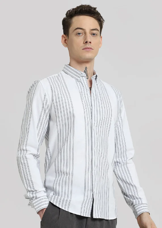 Men's Machine-Washable Shirts for ConvenienceWhite Oxford Stripe Cotton Shirt