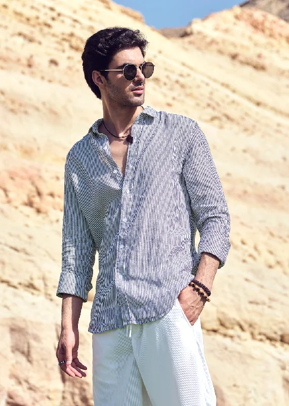 Men's Performance Fabric Shirts for All-Day ComfortPin Stripe Pure Irish Linen Shirt
