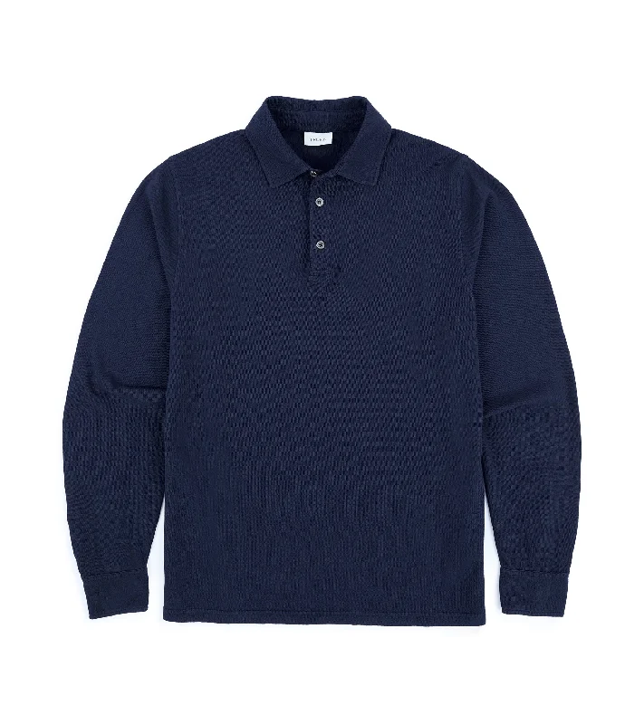 Men's Shirts with Striped PatternsTrunk Moxon Long Sleeve Polo Shirt: Navy