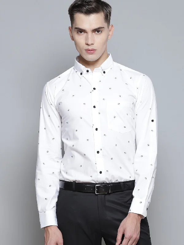 Men's Performance Fabric Shirts for All-Day ComfortMen White Smart Slim Fit Opaque Printed Formal Shirt