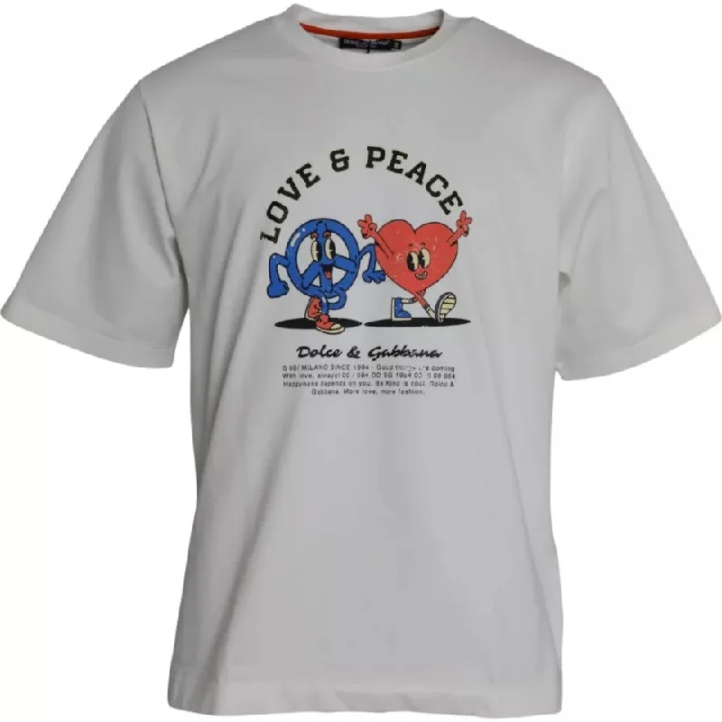 Breathable Men's Mesh TopsDolce & Gabbana  Love & Peace Cotton Round Neck Men's T-shirt (Pre-Owned)