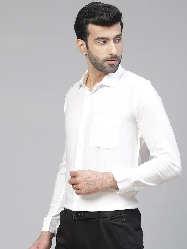 Men's Short-Sleeve Shirts for Warm WeatherMen White Smart Slim Fit Solid Wrinkle Free Formal Shirt