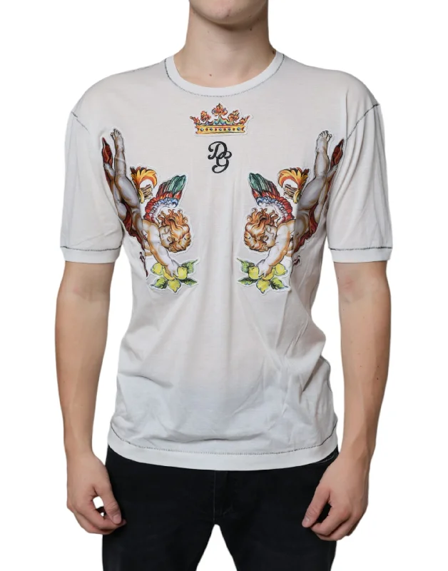 Men's Shirts with Moisture-Wicking FabricDolce & Gabbana  Angel Crown Print Crew Neck Men's T-shirt (Pre-Owned)