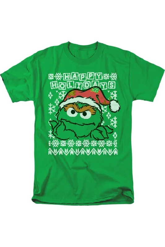 Men's Shirts with Hidden ButtonsSesame Street Oscar The Grouch Ugly Christmas Short Sleeve Adult Tee / T-Shirt Men's Shirts with Hidden ButtonsSesame Street Oscar The Grouch Ugly Christmas Short Sleeve Adult Tee / T-Shirt